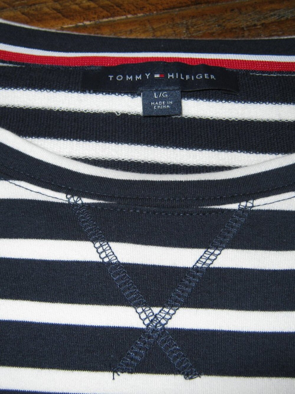 Tommy Hilfiger Navy & White Striped Top - 100% cotton Size L